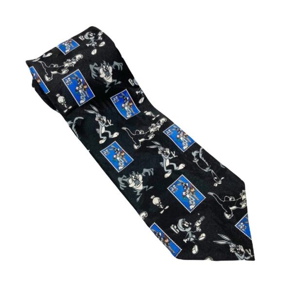 Vintage 1990s Looney Tunes Stamp Collection Bugs Bunny Tie - Picture 1 of 5
